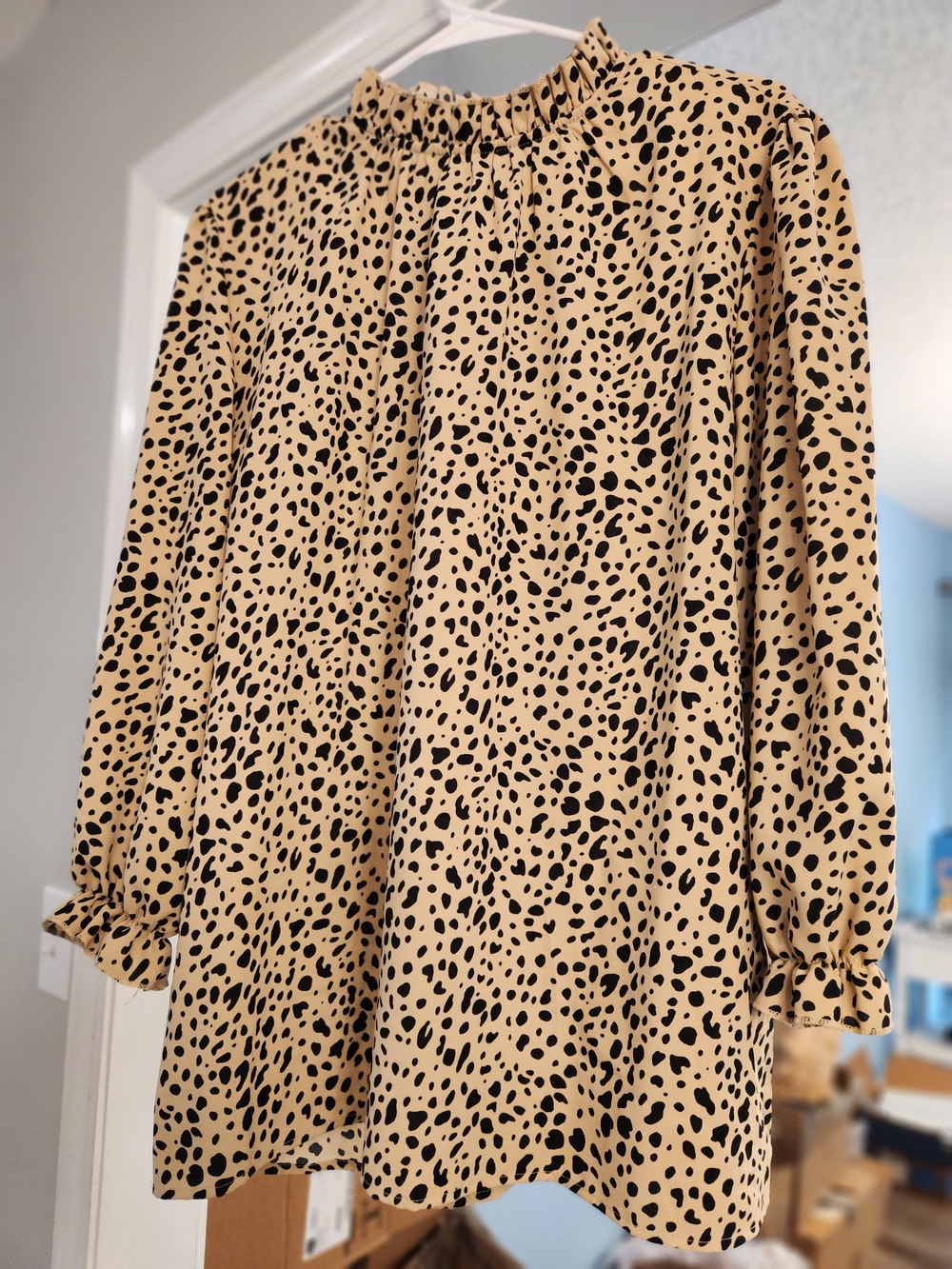 Tan Blouse with Black Dalmatian Spot Print